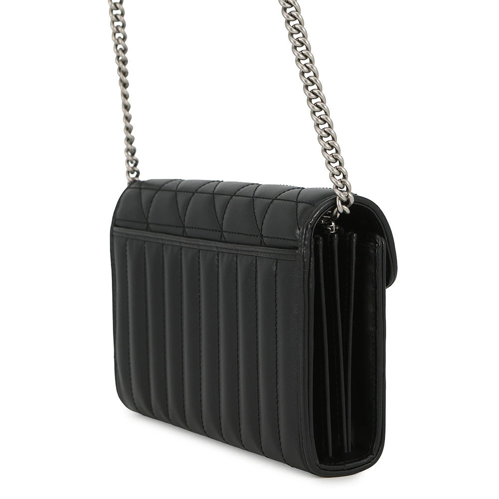 Gucci Chain Marmont Double GG Black Wallet GG Leather